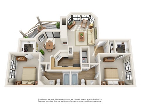 Floor plan for 2 beds, 2 baths, 975 sqft